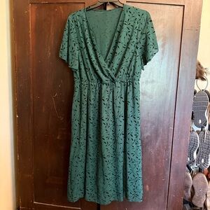 Green Flutter Sleeve V-Neck Midi Sundress